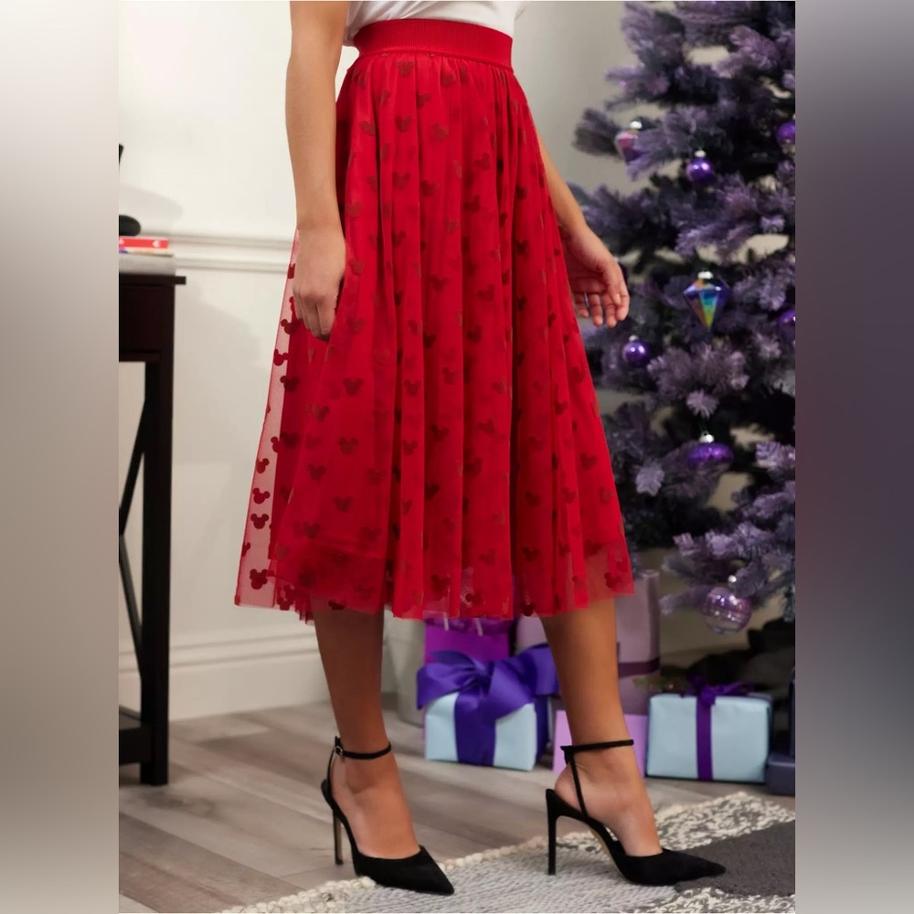 Her Universe Disney Mickey Mouse Red Mesh Midi Skirt